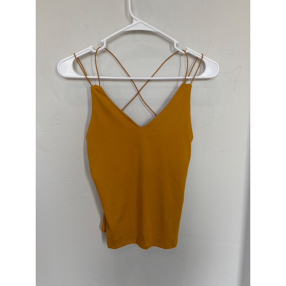 Gaze Womens Mustard Yellow Strappy V-Neck Crisscross Back Camisole Top Small